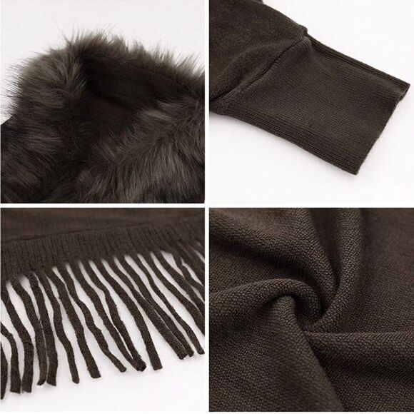 NEW Elegant Soft Fur Sweater Poncho Shawl - Picture 3 of 15